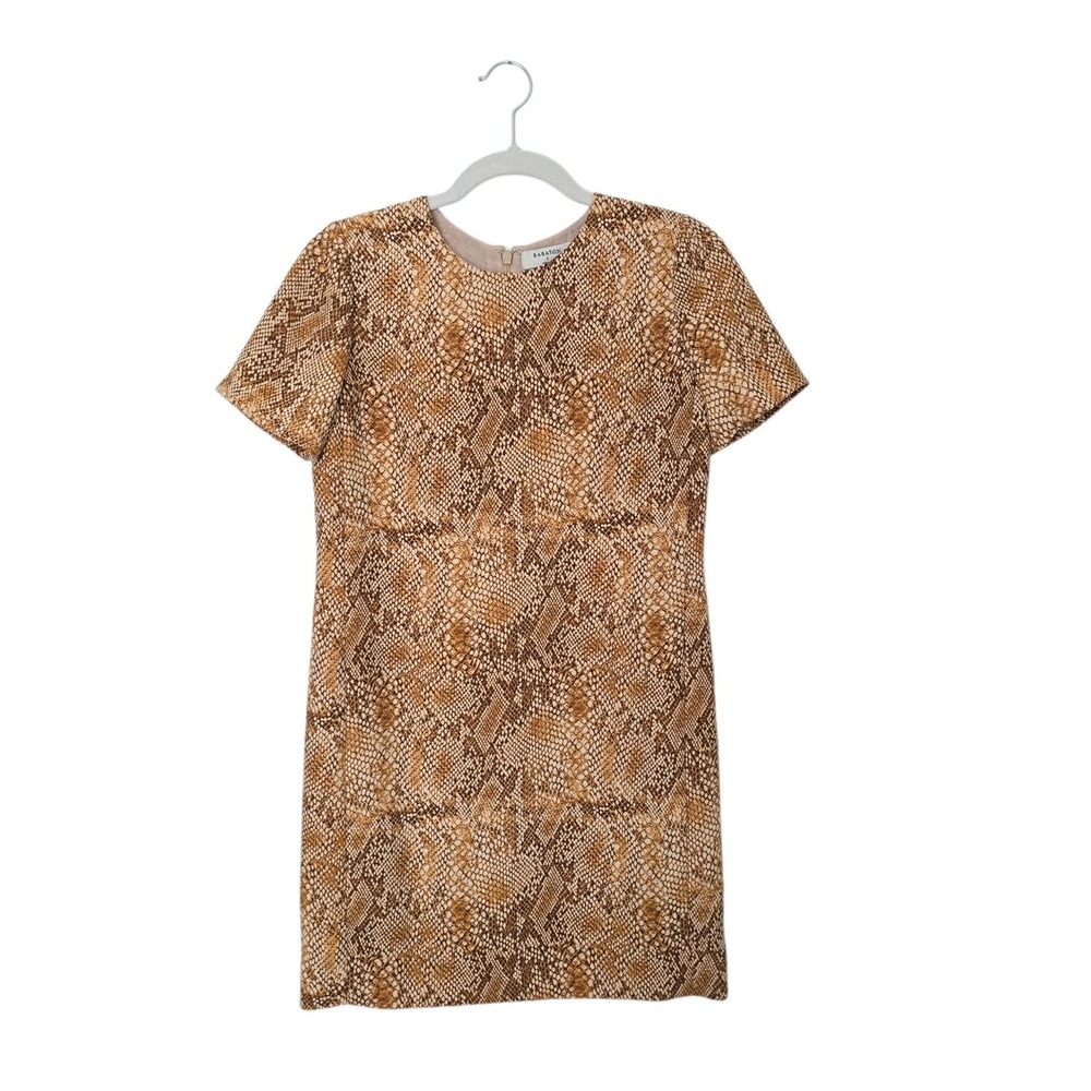Aritzia Babaton Snakeskin Print Shift Dress Women Size 0 Brown Short Sleeve